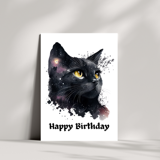 Mysterious black cat birthday card