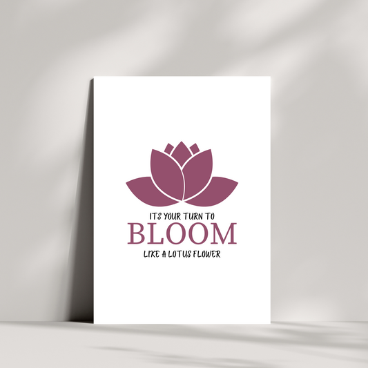 Its your turn to bloom like a lotus flower greetings card