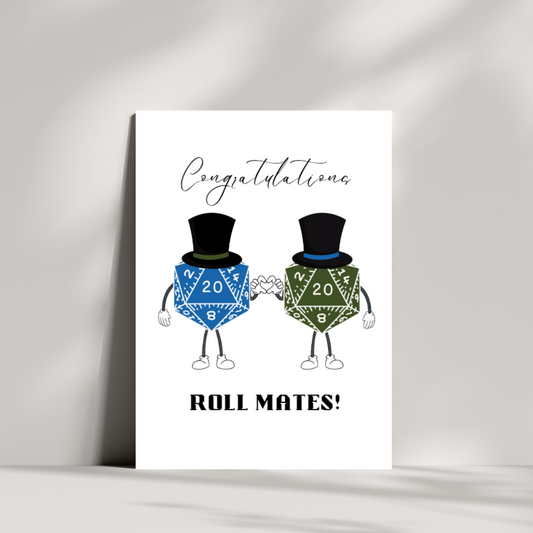 Congratulations roll mates wedding card - options for Mr & Mrs, Mr & Mr, or Mrs & Mrs