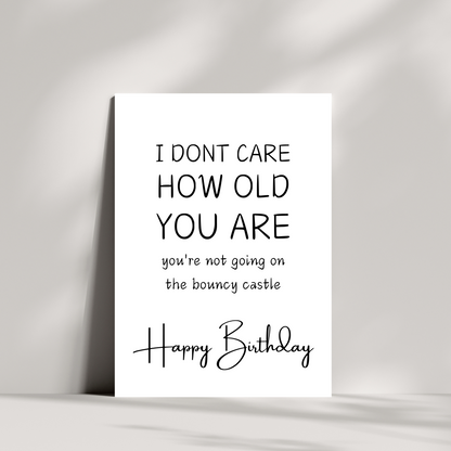 No bouncy castle birthday card