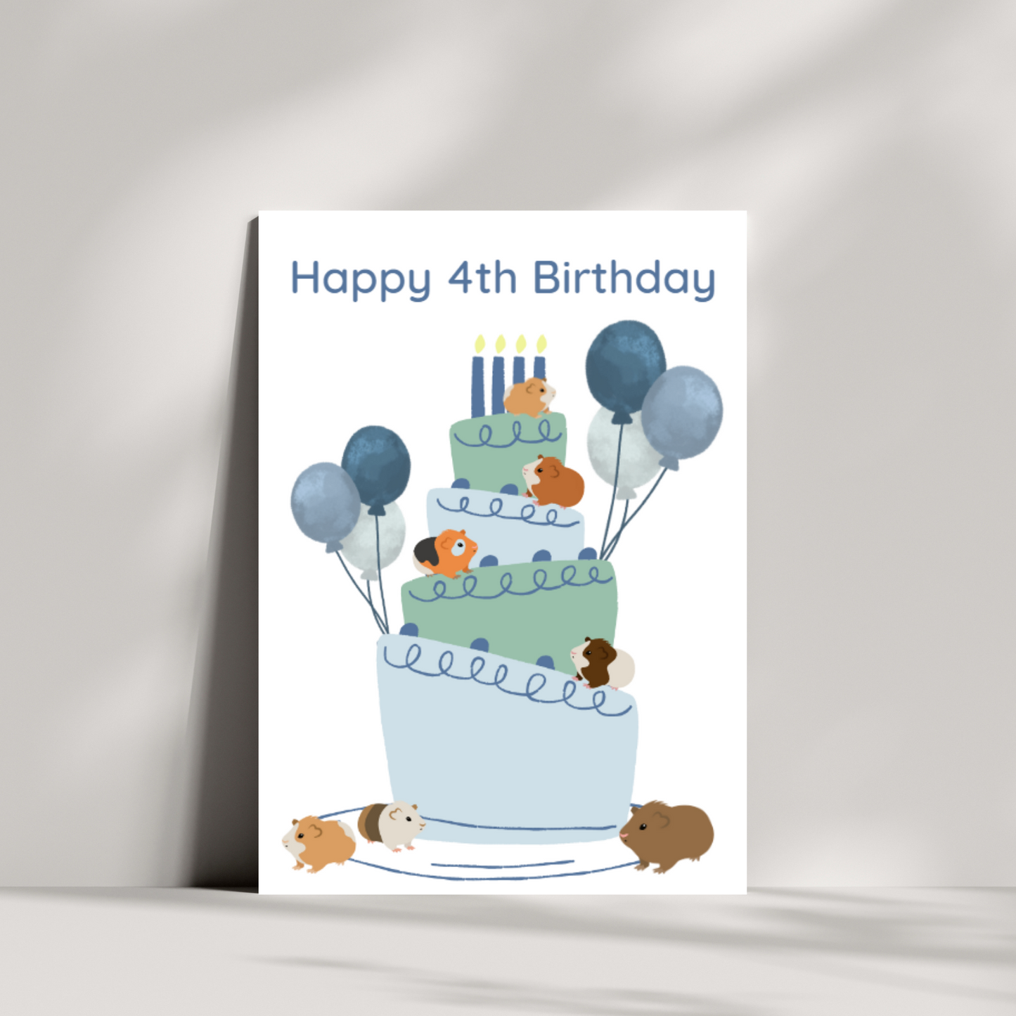 Guinea pigs on a cake - happy 1st/2nd/3rd/4th/5th/6th/7th/8th/9th/10th birthday - guinea pig birthday card