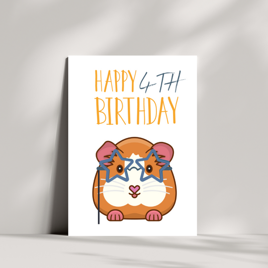 Guinea pig wearing party glasses birthday card - happy 1st/2nd/3rd/4th/5th/6th/7th/8th/9th/10th birthday